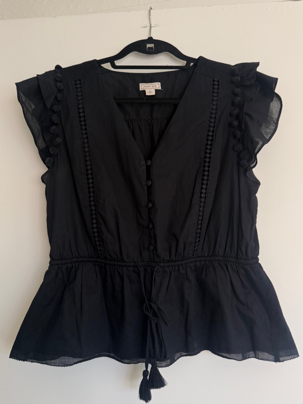 Black Flutter Sleeve Peplum Top